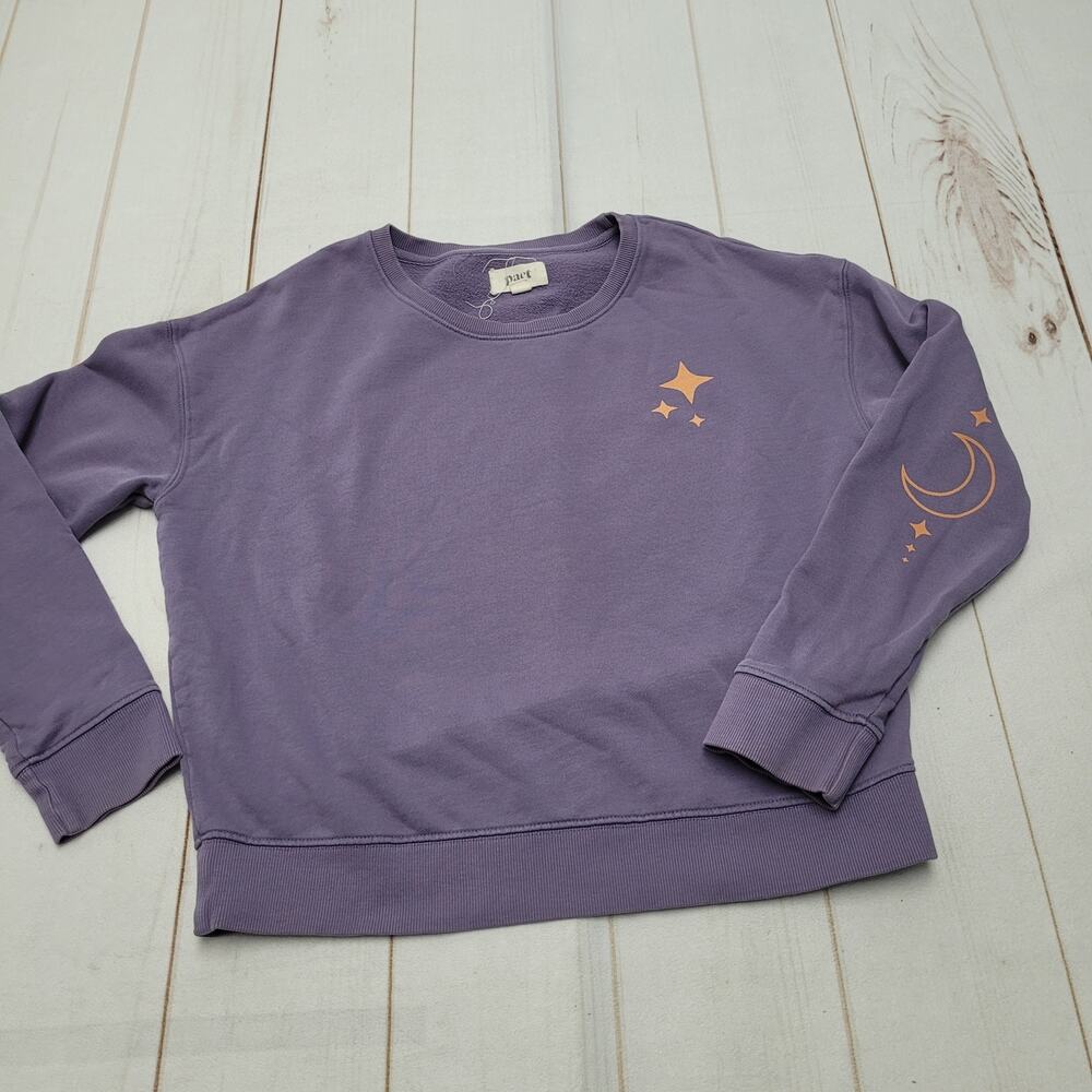 Pact purple crew neck pullover star celestial sweater small